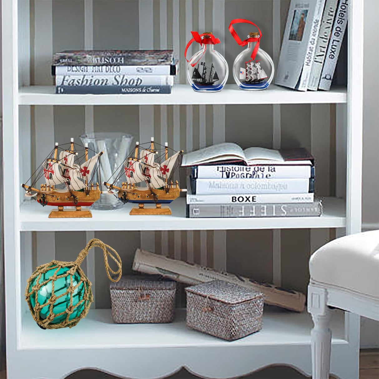 AILINGSTORY Wooden Pirate Ship Model Sailboat Decor Set of 2 Pack HOME DECOR SAILINGSTORY