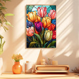 Mowana Paint by Numbers Kit for Adults Beginners, Stained Glass Tulips Paint by Number Kits on Canvas with Frame and Easel for Gift and Home Wall Decor (8 * 12 Inch) Mowana