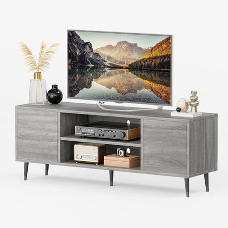 JUMMICO TV Stand for 65 Inch TV, Modern Entertainment Center with Storage Cabinet and Open Shelves, TV Console Table Media Cabinet for Living Room, Bedroom and Office (Light Gray) JUMMICO