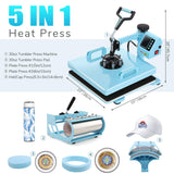 Heat Press Machine, 15x15 Heat Press for t Shirts with Attachment 30oz Sublimation Tumblers Press, Hat Press, Plate Printing, DIY Heats Transfer Press Vinyl for Beginners Blue AKEYDIY