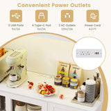 SILKYDRY 73” Kitchen Pantry Storage Cabinet, Buffet Hutch w/Power Outlets & Led Lights, Tall Cupboard w/Wine Glass Racks, Adjustable Shelves, Drawers, Microwave Stand for Dining Room (White) SILKYDRY