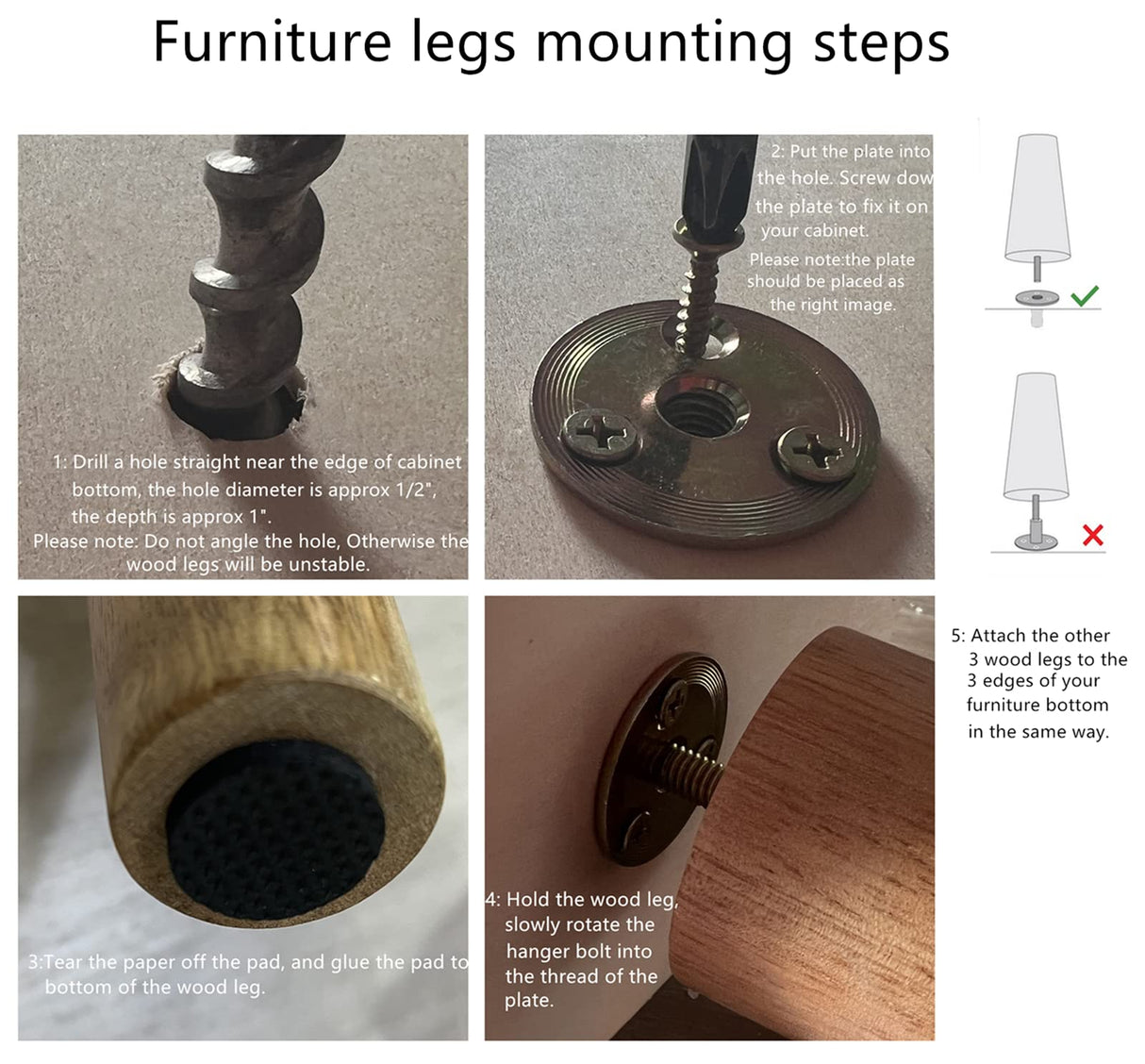 WEICHUAN Round Solid Wood Replacement Sofa Couch Chair Ottoman Loveseat Coffee Table Cabinet Furniture Wood Legs(4" Straight Set of 4) WEICHUAN