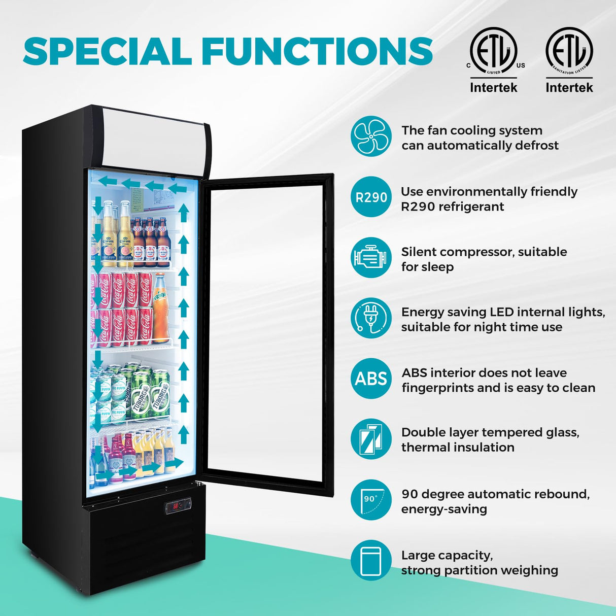 Bluelinecool Commercial Refrigerators Glass Door, 9 Cu.Ft Upright Commercial Beverage Fridge with Front LED Light, Display Refrigerator for Beer, Bar, Drink Bluelinecool