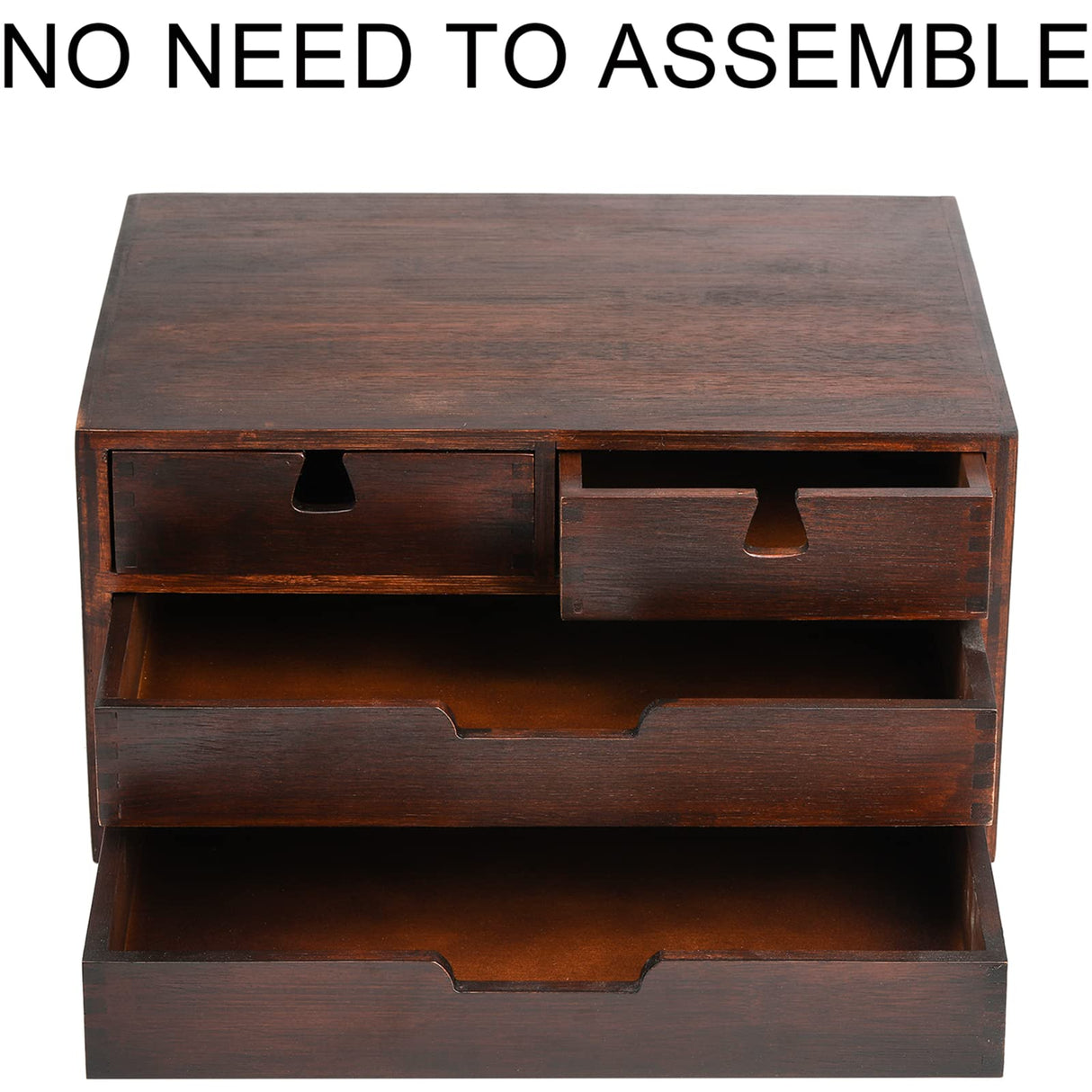 DEAYOU Bamboo Desk Organizer, Bamboo Storage Cabinet Box with 4 Drawer for Letter, Home, 3 Layer, Walnut Color DEAYOU