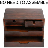 DEAYOU Bamboo Desk Organizer, Bamboo Storage Cabinet Box with 4 Drawer for Letter, Home, 3 Layer, Walnut Color DEAYOU