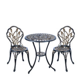 CG 3 Piece Bistro Set, Outdoor Patio Set, Anti-Rust Cast Aluminum Bistro Table Set for Park Yard Front Porch Furniture, Tulip, Antique Copper C/G