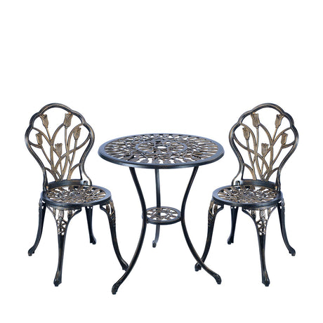 CG 3 Piece Bistro Set, Outdoor Patio Set, Anti-Rust Cast Aluminum Bistro Table Set for Park Yard Front Porch Furniture, Tulip, Antique Copper C/G