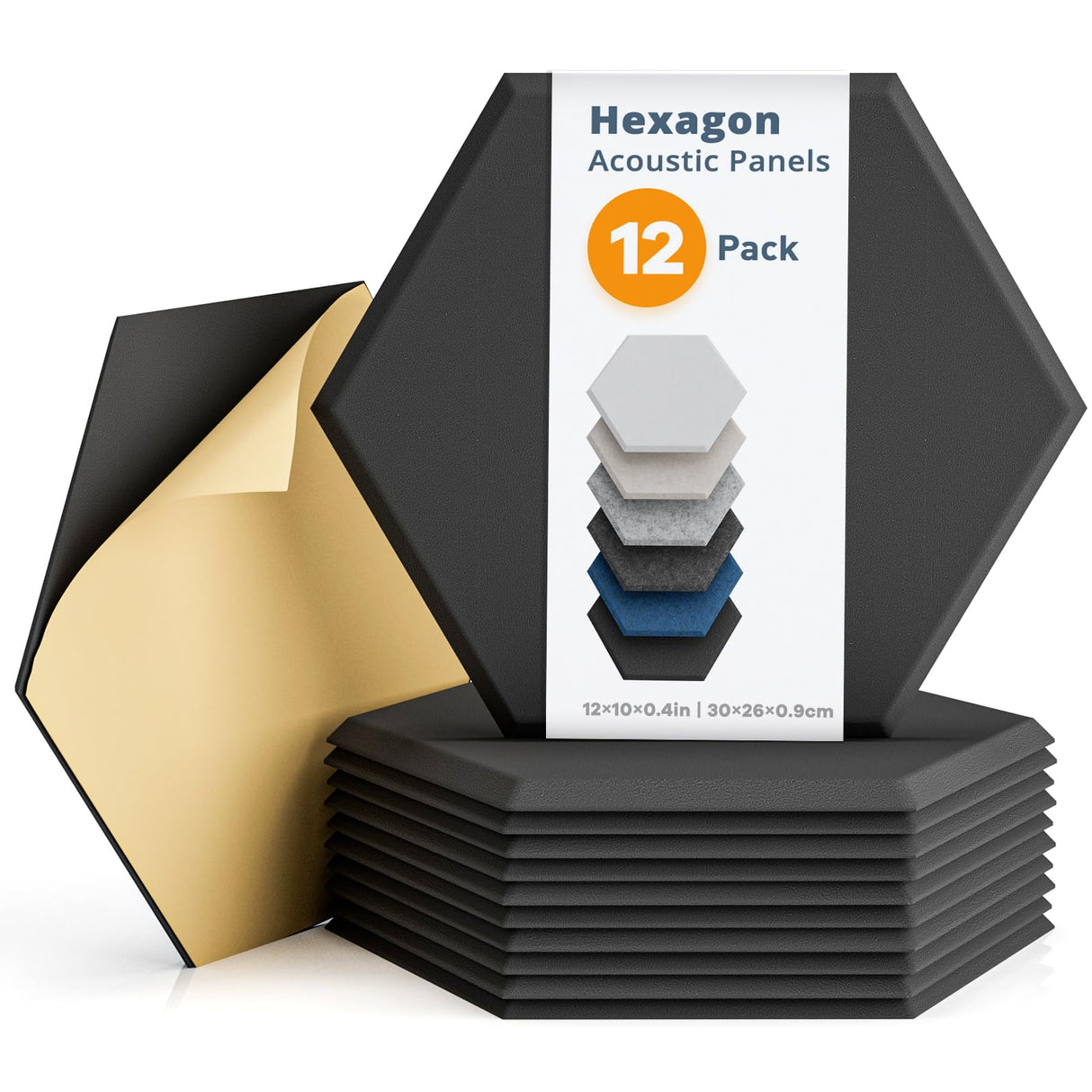 Hexagon Acoustic Panels, Kuchoow Soundproof Wall Panels Self-Adhesive, 12 Pack High Density sound proof panels for walls, 12"X10"X0.4" Acoustic Treatment for Recording Studio Office Home, Black Kuchoow