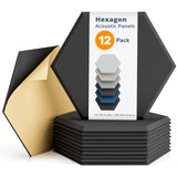 Hexagon Acoustic Panels, Kuchoow Soundproof Wall Panels Self-Adhesive, 12 Pack High Density sound proof panels for walls, 12"X10"X0.4" Acoustic Treatment for Recording Studio Office Home, Black Kuchoow