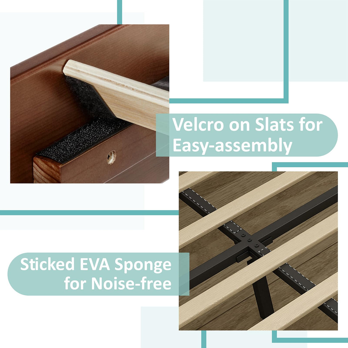 LUXOAK Mid-Century Solid Wood King Bed Frame with Headboard - No Box Spring Required LUXOAK