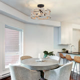 KSANA Farmhouse Wood Semi Flush Mount Ceiling Light, Vintage Drum Distressed White Close to Ceiling Light Fixtures for Bedroom, Hallway, Foyer, Entryway, Kitchen, Stairway, Dining & Living Room KSANA