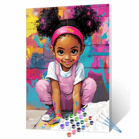 Tucocoo African Girl Graffiti Art Paint by Numbers Kits for Adults Beginner, Playful Street Black Girl Paint by Number, DIY Acrylic Paint Canvas Colorful Painting Wall Decor 16x20Inch (Without Frame) Tucocoo
