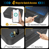 Biometric Gun Safe for Handgun, ≤0.1s Quick Access Pistol Safe 4-Ways Unlock APP/Fingerprint/Numeric Code/Key with Security Cable, Handgun Safe for Nightstand, Home, Bedside, Car - Aluminum Alloy OneTigris