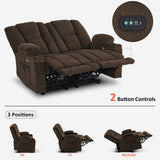 MCombo 57.8" Zero Gravity Power Loveseat Recliner with Heat and Vibration Massage, Reclining Loveseat Sofa with USB Ports, Cup Holders for Living Room, Fabric 6035SET (Brown) MCombo