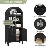 Arched Cabinet Bookshelf Black Arch Bookcase with Doors, Wooden Curved Book Case 5-Tier Tall Round Top Bookshelves for Living Room blini
