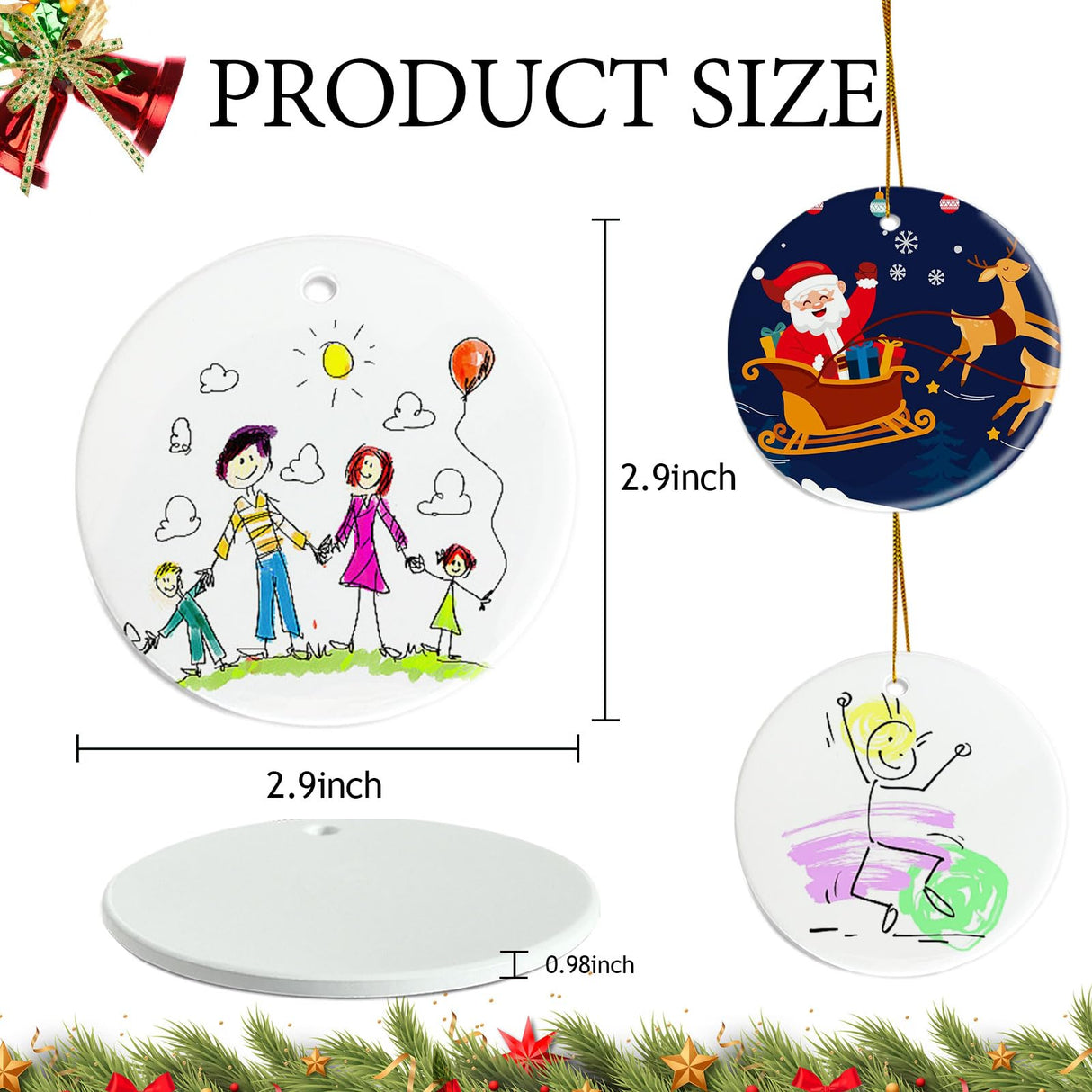 Sublimation Ceramic Ornaments ‌Personalized White Round Porcelain Ornaments for Xmas Tree - Bulk Ceramic Discs, Sublimation Ornament Blanks Ideal for Heat Press Printing (4, Round) WTQR
