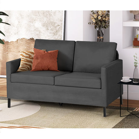 TYBOATLE Linen Fabric Modern Small Loveseat Sofa Couch for Living Room, 51" W Little Upholstered 2-Seater Mini Love Seats w/Iron Legs for Small Space, Apartment, Bedroom, Dorm, Office (Dark Grey) TYBOATLE