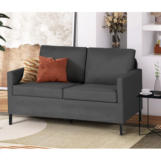 TYBOATLE Linen Fabric Modern Small Loveseat Sofa Couch for Living Room, 51" W Little Upholstered 2-Seater Mini Love Seats w/Iron Legs for Small Space, Apartment, Bedroom, Dorm, Office (Dark Grey)