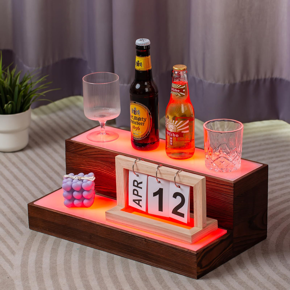 Wine Rack with LED Light Liquor Bottle Display Shelf Wall Mounted, 2 Tier Acrylic Illuminated Bar Bottle Display Floating Shelf for Home Commercial Bar Party BEARUT