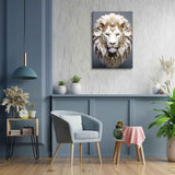 White Lion Canvas Wall Art Wild Animal Portraits Avatar Pictures Painting Decor Modern Large Gold Diamond Beast Posters Prints for Dining Living Room Bedroom Home Decoration Cremooy