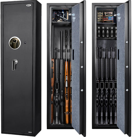 Rifle Gun Safe, Quick Access Long Gun Safe, 5-6 Gun Metal Rifle Gun Security Cabinet for Rifle with/Without Scope with Separate Handgun Rest, Lockbox and Removable Shelf BBRKIN