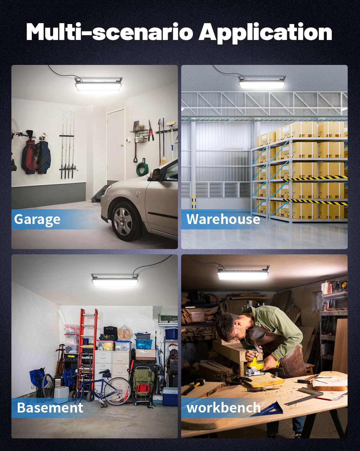 AGranTOP 2 Pack Plug in LED Shop Lights - 100W 15000LM Aluminum Garage Light w/ 9.84ft Power Cord, IP66 Waterproof Shop Lights for Garage, Workshop, Warehouse (Built-in ON/Off Switch) AGranTOP