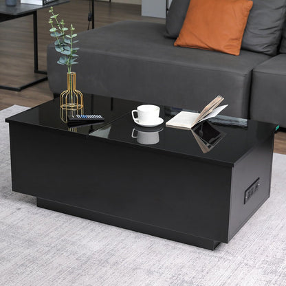 HOMMPA Lift Top LED Coffee Table, Black - WoodArtSupply