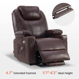 MCombo Large Lay Flat Dual Motor Power Lift Recliner Chair Sofa with Massage and Heat, USB Ports, Extended Footrest, for Elderly People, Infinite Position, Faux Leather 7815 (Dark Brown) MCombo