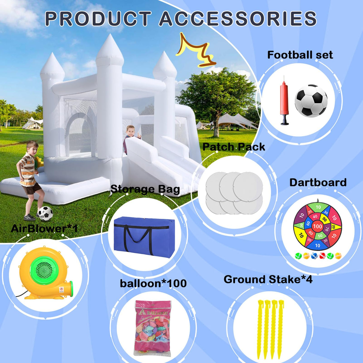 White Bounce House with Blower,Family Backyard Bouncy Castle,Suitable for Yard,Events,Kids Bounce House,Children's Gifts(8ftL×11ftW×7ftH) TOBEBEGO