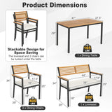 Tangkula 4 Piece Patio Dining Furniture Set, Outdoor Dining Chair Set for 4 w/Acacia Wood & Metal Frame, Umbrella Hole, 1 Table, 2 Armchairs, 1 Bench for Lawn, Garden, Backyard, Porch (Off White) Tangkula