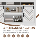 RoyalCraft Farmhouse TV Stand with Sliding Barn Door for TVs up to 65+ Inch, 34" Tall Entertainment Center, Wood Media Console Storage Cabinet for Bedroom, Living Room, White and Rustic Oak RoyalCraft