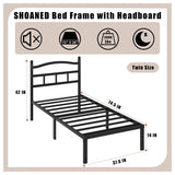 SHOANED 14 Inch Metal Bed Frame - Twin Size Heavy Duty Bedframe with Headboard Black Basic Steel Slats Platform No Box Spring Needed/Easy Assembly/Noise Free SHOANED