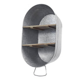 SOFE Galvanized Metal Wash Tub with Shelf, Small Oval Wall Shelf Country Bathroom Decor, 2 Tier Display Shelf Wall Mounted, Farmhouse Laundry, Floating Shelves Bathroom, Living Room SOFE