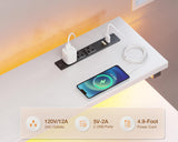 ODK 40 Inch Small Computer Desk with 3 Drawers and USB Power Outlets, Home Office Desks with LED Lights and Adjustable Monitor Stand, Work from Home, Modern Work/Writing/Study Table for Bedroom, White ODK