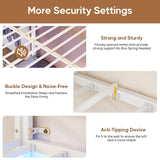 DICTAC Full Over Twin Bunk Bed with Desk and Led Lights Metal Loft Bed Frame with Charging Station,Storage Shelves and Drawers for Teen & Adults,Safety Guard & Ladder,No Box Spring Needed,White DICTAC