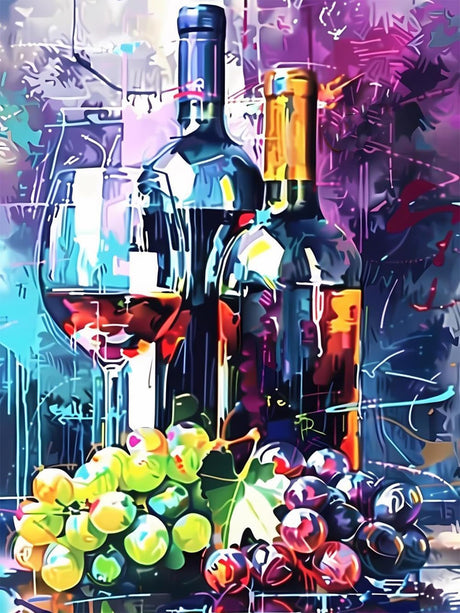 UPABLUNSO Adult Diamond Painting Set Wine Bottles and Glasses with Grape DIY 5D Round Full Diamond Wine Perfect for Family Leisure and Living Room Bedroom Wall Decoration 12x16 inch UPABLUNSO