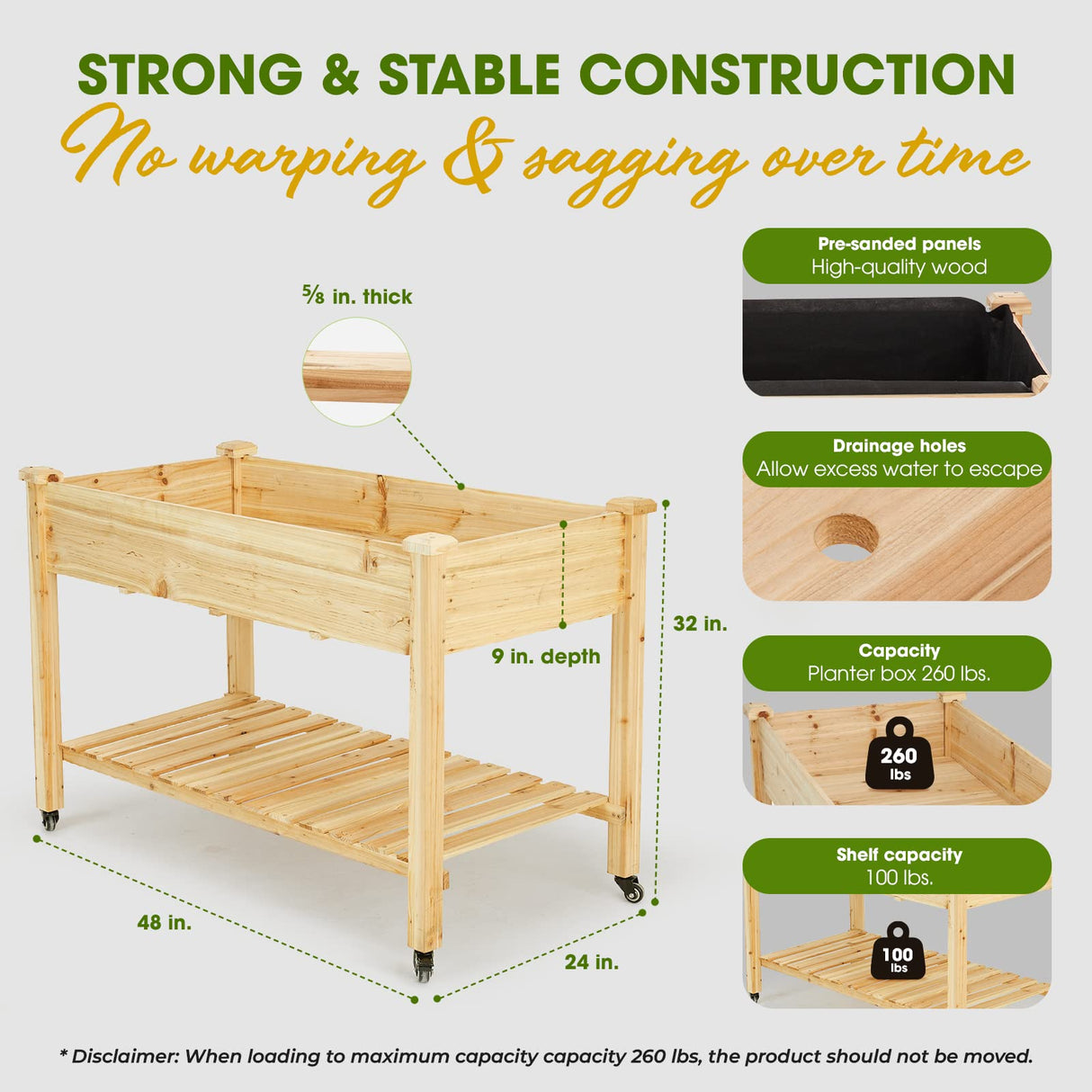 Idzo Raised Garden Bed with Legs, Durable Elevated Garden Box with Wax Oil Coated, 48x24x32in Wood Planter with Big Planter Box Load Up to 260 Pounds, Ergonomic Height for Convenient Plants Care IDZO