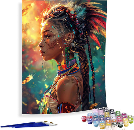 Diymood Paint by Numbers for Adults African Americans, DIY Oil Painting African Women Acrylic Paint by Number Kits for Kids Adults Beginner for Home Wall Decor 16x20 inch Diymood
