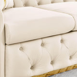 DAMAIFROM Mid Century Modern Chesterfield Sofa Couch, 90.6" Velvet Couch White and Gold Sofa Luxury Loveseat for Living Room, Tufted Sofas with 2 Pillows & Classic Golden Decor, Cream White DAMAIFROM