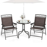 HAPPYGRILL 3 Pieces Patio Dining Set with Round Glass Table, Folding Chairs, Outdoor Chairs Table Set with Umbrella Hole for Garden Poolside Backyard HAPPYGRILL