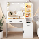 Fameill Makeup Vanity Glass Top with Lights, White Vanity Desk with Mirror & Charging Station, Vanity Table Set with RGB Lights, Large Mirror with 3 Lighting Modes, 3 Drawers & 2 Cabinets, 43in(L) Fameill