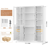FACBOTALL 74'' Kitchen Pantry Cabinet, 63'' Wide Large Kitchen Hutch Storage Cabinet with LED, Tall Pantry with Adjustable Shelves, Display Cabinets with Glass Door for Living Room, Home Office, White FACBOTALL