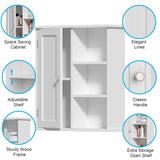 Treocho Bathroom Wall Cabinet, Medicine Cabinet with Door and 3 Open Shelves, Wall Mounted Storage Organizer for Bathroom, Kitchen, Living Room, White Treocho