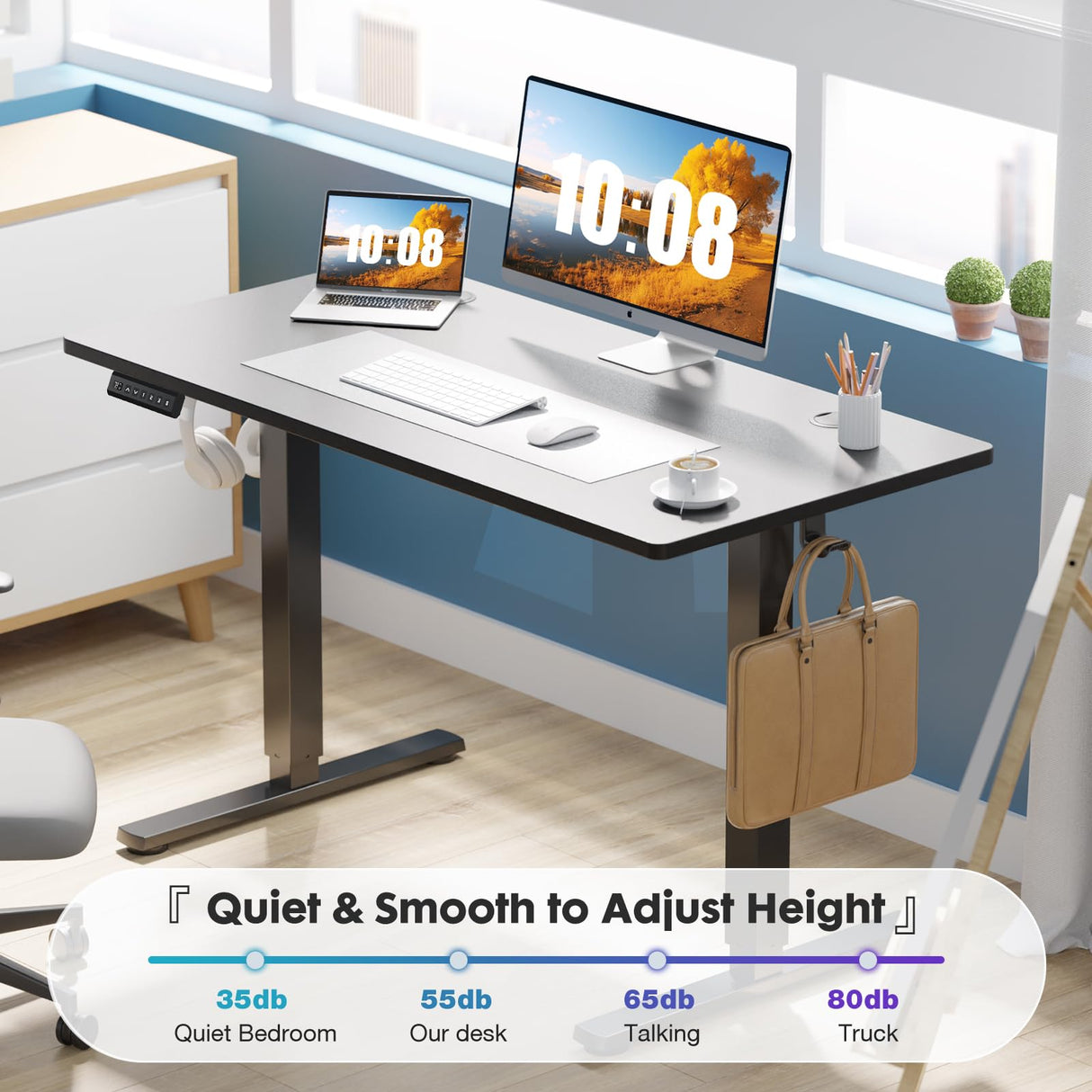 Sweetcrispy Electric Standing Desk Adjustable Height, 40x24 Inch Sit Stand Up Home Office Desks Computer Workstation PC Work Table with 3 Memory Preset Splice Wood Board Metal Frame, Black Sweetcrispy