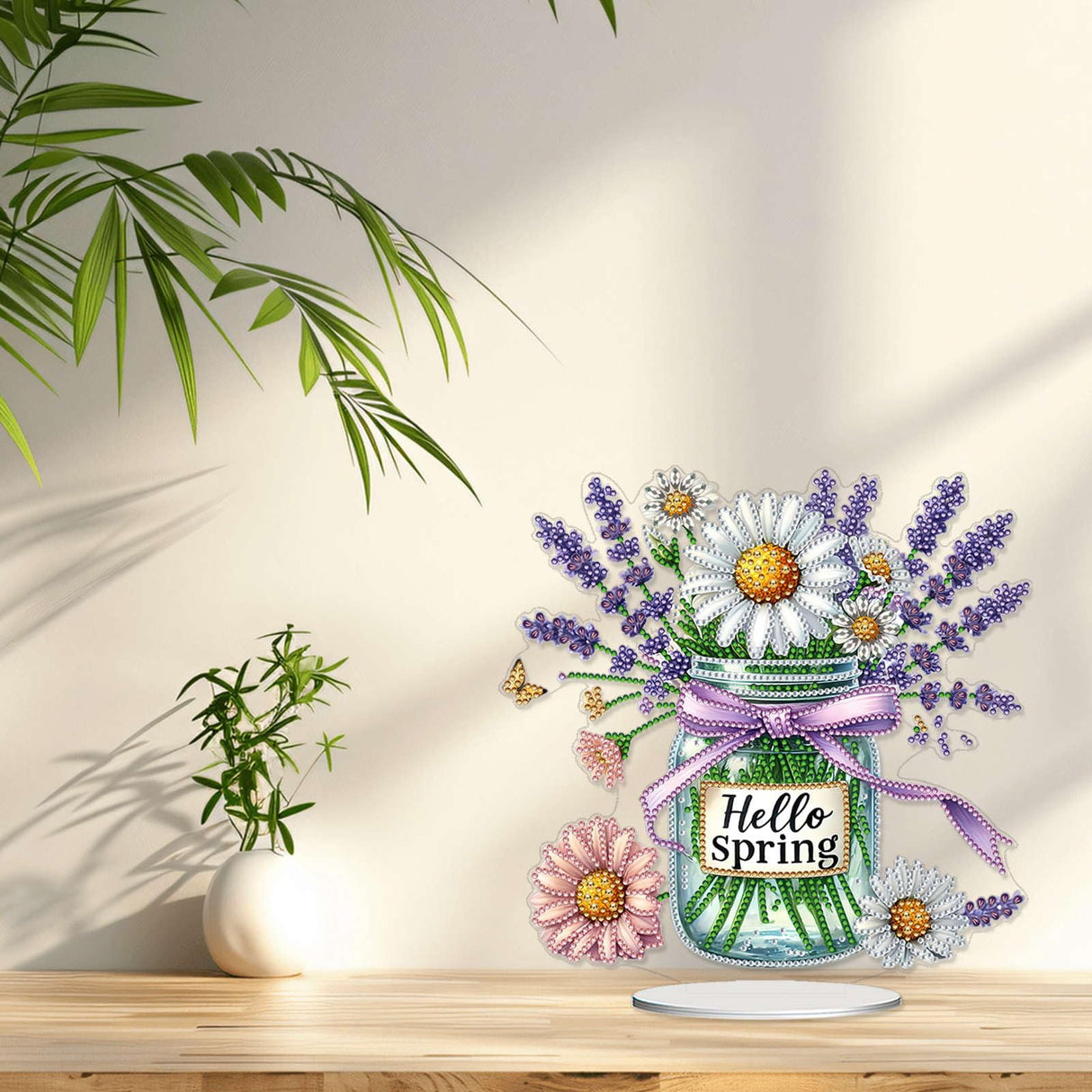 VODAPYC Spring Diamond Art Tabletop Painting Kit, DIY Stand Up Double Sided Special Shaped Diamond Painting Desktop Ornament(Lavender) VODAPYC