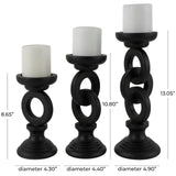 Deco 79 Wooden Decorative Candle Holder Chain Link Candle Stand, Set of 3 Candlestick Holder 13", 11", 9" H, Black Deco 79