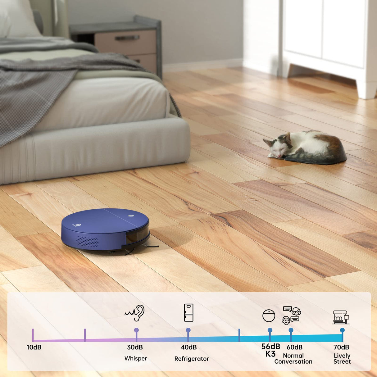 OKP K3 Robot Vacuum Cleaner Self-Charging Robotic Vacuum Cleaner with 2000Pa Strong Suction Voice Control for Hardfloor and Carpet,Blue OKP
