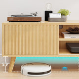 Buenhomino TV Stand for TVs Up to 75 Inches, Boho Entertainment Center Wood TV Stand with Fluted Sliding Doors & Shelves, TV Console Table Media Cabinet with Storage for Living Room Bedroom, Natural Buenhomino