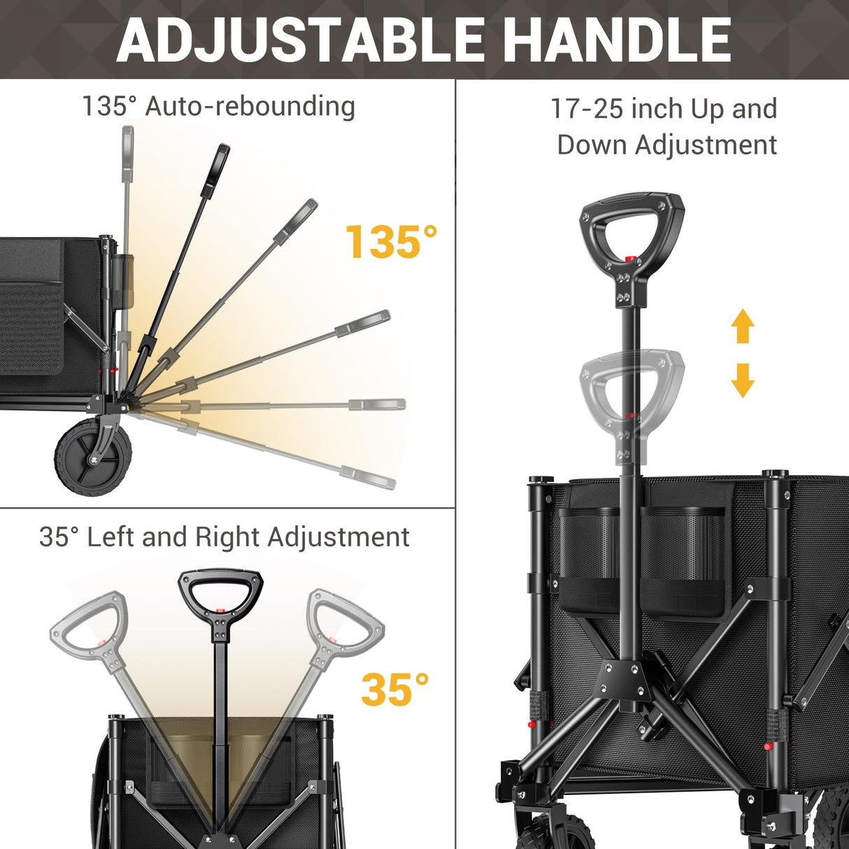 Elegear Wagon Cart Foldable Collapsible Heavy Duty, Folding Wagon with 360° All-Terrain Wheels&Smallest Folding Design, 220LBS Large Capacity Portable Utility Grocery Wagon for Sports Camping Shopping Elegear