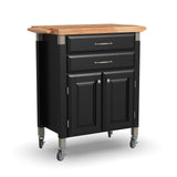 Home Styles Black Dolly Madison Prep and Serve Kitchen Cart with Natural Top, Locking Casters, Two Drawers, Two Storage Cabinets homestyles